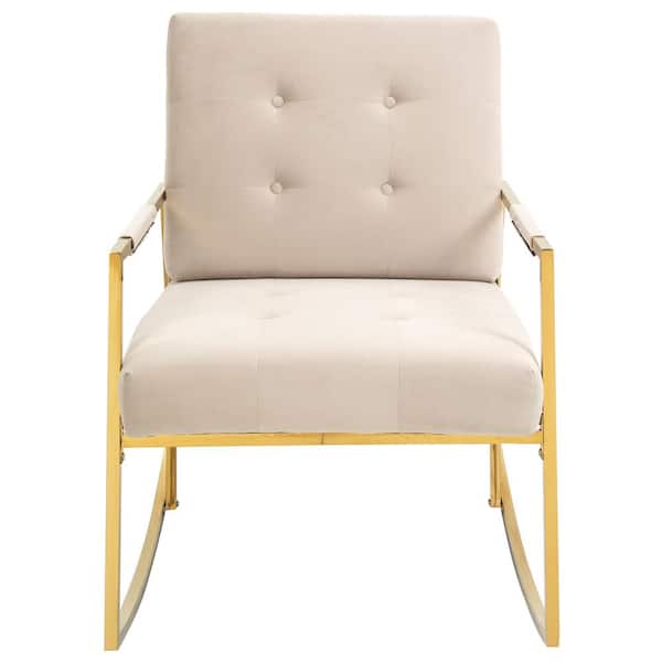 HOMEFUN Modern Beige Velvet Comfortable Relax Rocking Arm Chair with Stainless Steel Feet
