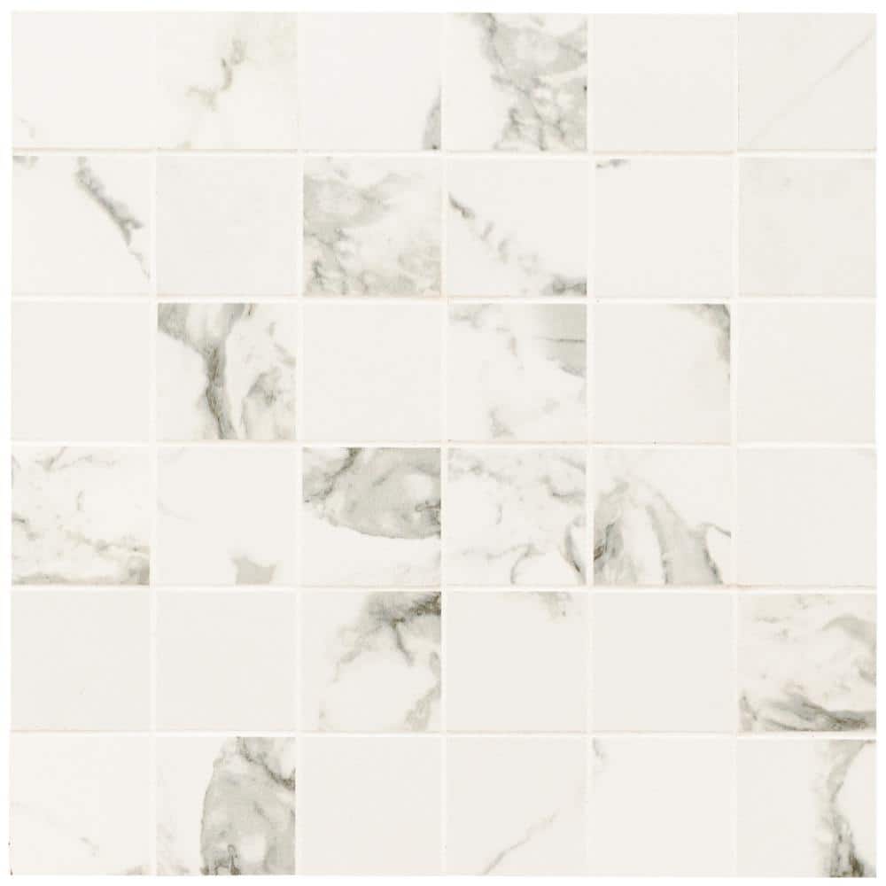 Pietra Statuario 2 in. Square 12 in. x 12 in. x 0.39 in. Matte Porcelain Mesh-Mounted Mosaic Tile (7.76 sq. ft./Case) price history on PriceWatchPro
