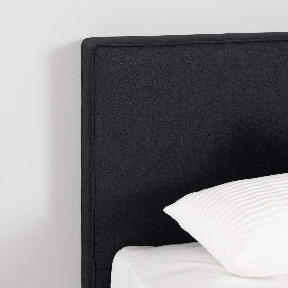 Queen Matte Charcoal Upholstered Bed with Headboard and Slats