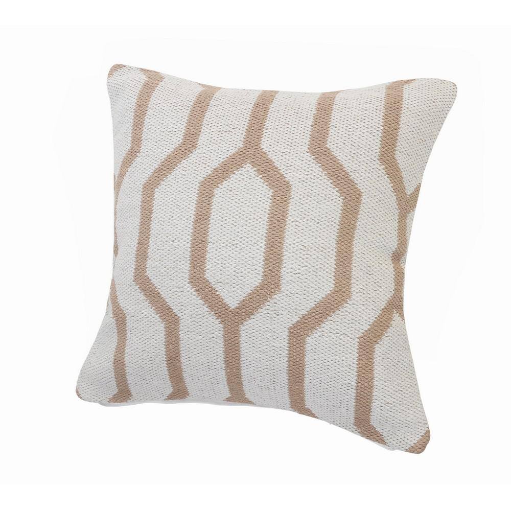 Hazelnut and White Geometric Square Throw Pillow