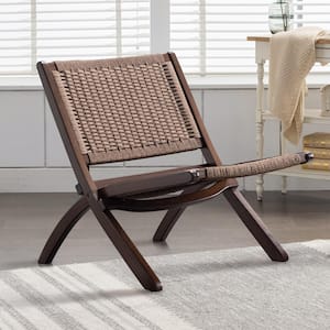 22.8 in Khaki Wide Mid-Century Folding Wood Accent Chair Boho Modern Lounge Chair with Solid Wood Frame Indoor Set of 2
