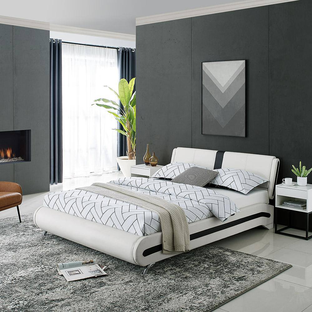 Queen White Pine Upholstered Tufted Headboard Bed Frame