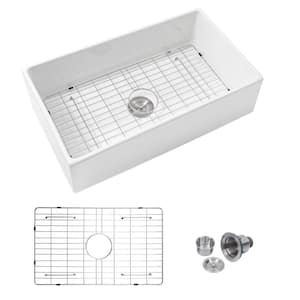 Ceramic 33 in. Single Bowl Farmhouse Apron Kitchen Sink with Strainer