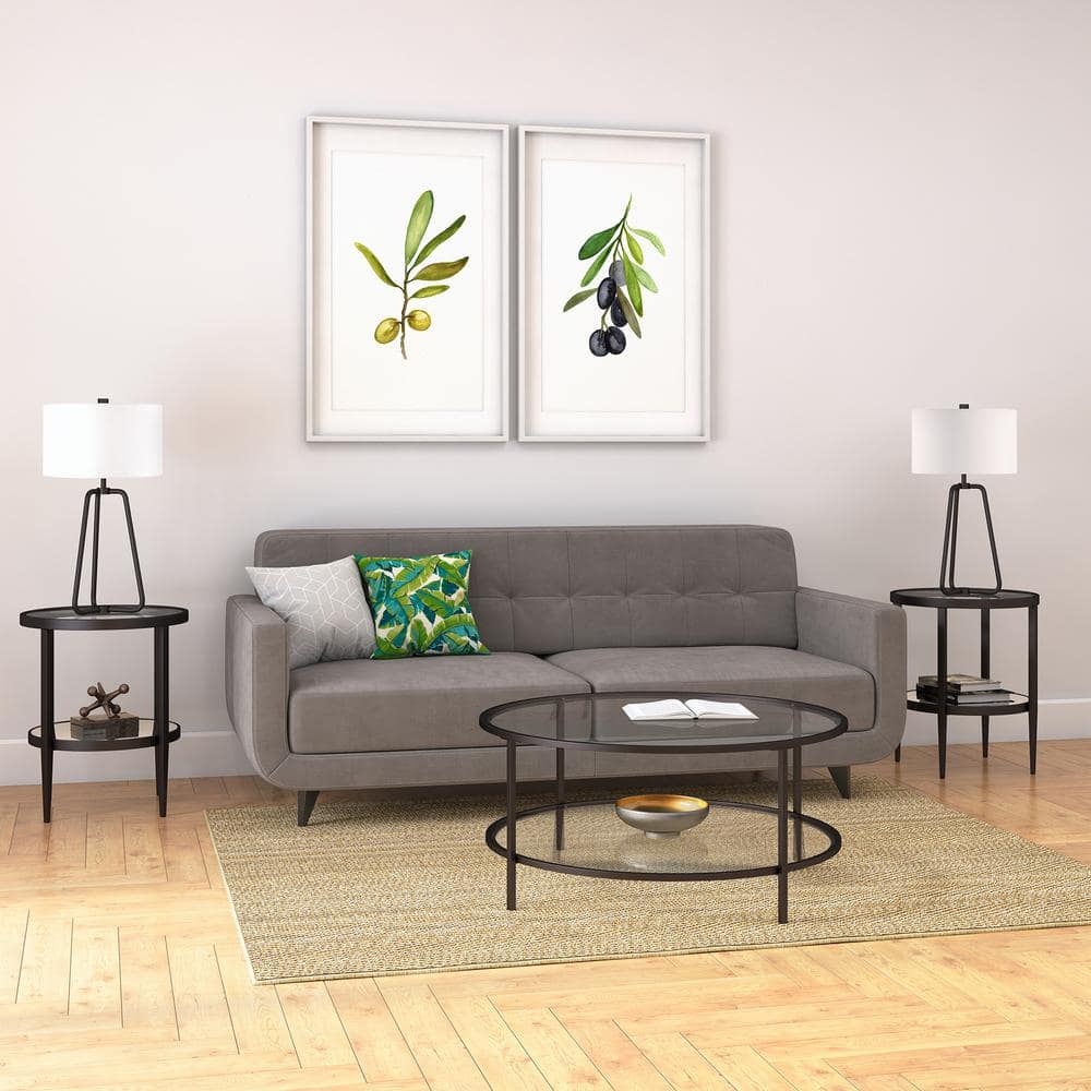 Hera 20" Blackened Bronze Round Metal & Glass Side Table