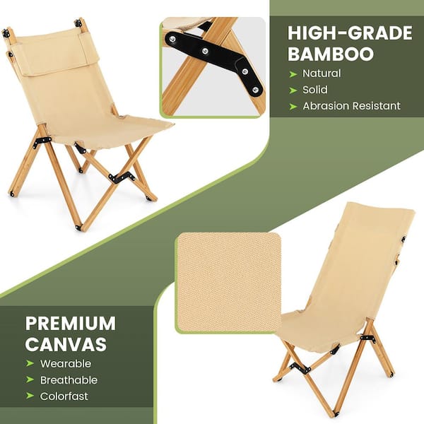 Costway 2 PCS Patio Folding Camping Chair Portable Fishing Bamboo Adjust  Backrest W/ Bag