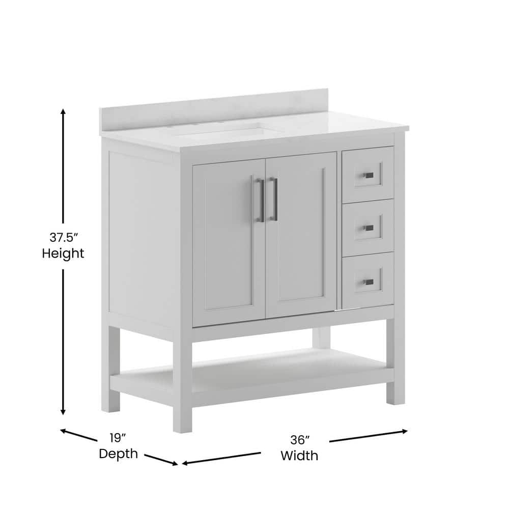 Vivien 36" White Composite Bathroom Vanity with Stone Top and Ceramic Sink