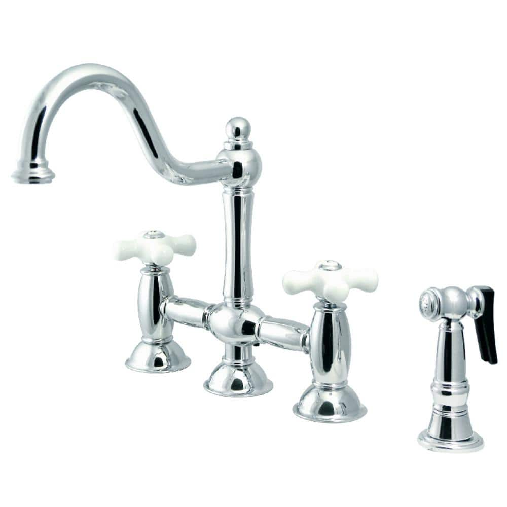 Kingston Brass Restoration 2-Handle Bridge Kitchen Faucet with Side ...