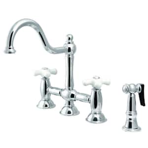 Restoration 2-Handle Bridge Kitchen Faucet with Side Sprayer in Polished Chrome