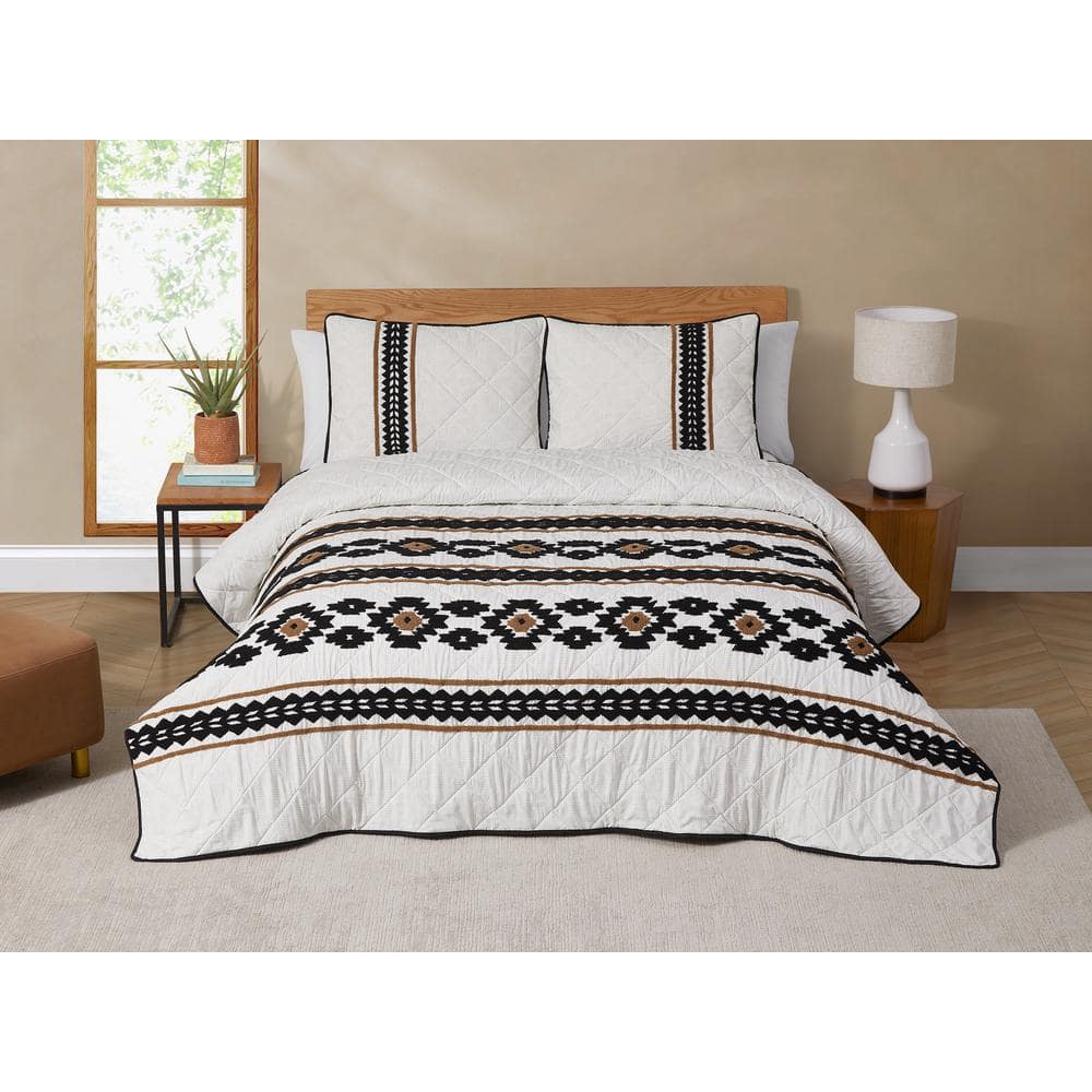 Full Black and Tan Reversible Microfiber Quilt Set