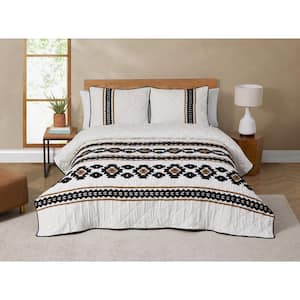 Jackson Boho Tufted Embroidery Tan/Black 2-Piece All-Season Reversible Soft Microfiber Quilt Set - Twin