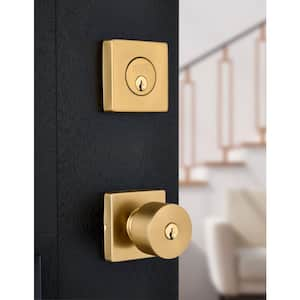 Ridgeway Brushed Gold Keyed Entry Single Cylinder Door Knob Combo Pack Featuring Dual Keyway