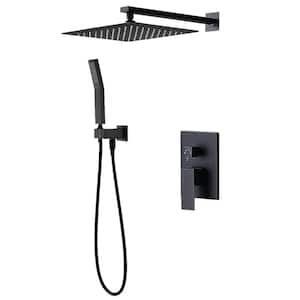 12 in. Rainfall Shower Head and handheld shower faucet with Brass Valve Rough-In in Black