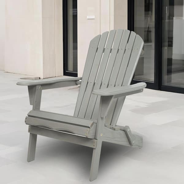 Unbranded Gray Cedar Wood Outdoor Folding Adirondack Chair, Patio All-Weather Lounge Chairs for Garden Poolside Backyard (2-Pack)