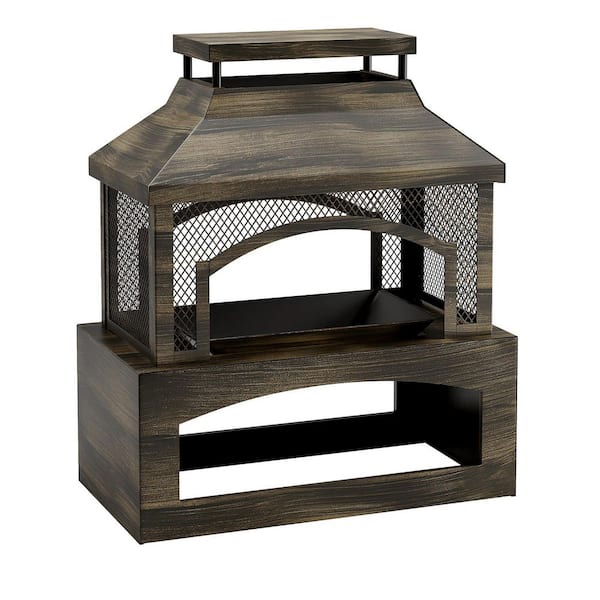 37 in. Steel Outdoor Wood Burning Fireplace with Wood Storage Rectangular Freestanding