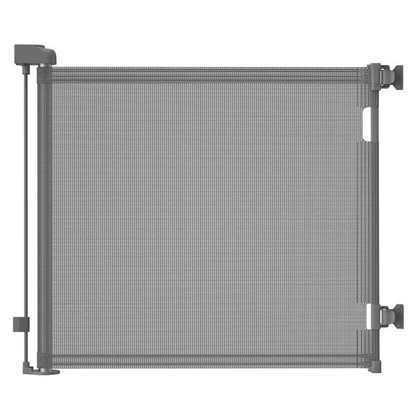 Retractable Mesh Baby or Dog Gate 33 in. Tall Extends to 55 in. Wide Child Safety Doorways Stairs Grey Fence Aluminum