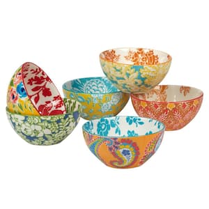 Damask Floral 26 oz. 6.25 in. Multicolor Porcelain All Purpose Bowl (Set of 6)