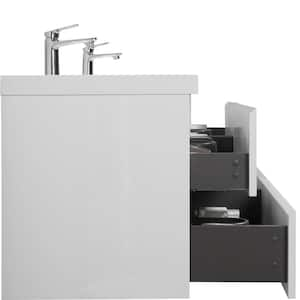 Alice 72 in. W x 20 in. D x 22 in. H Double Floating Vanity in Gloss White with Solid Surface Sink Top in White