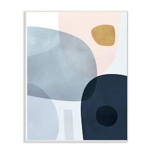 10 in. x 15 in. "Mod Shapes Slate Blue Navy and Peach Overlapping Abstract" by Victoria Borges Wood Wall Art