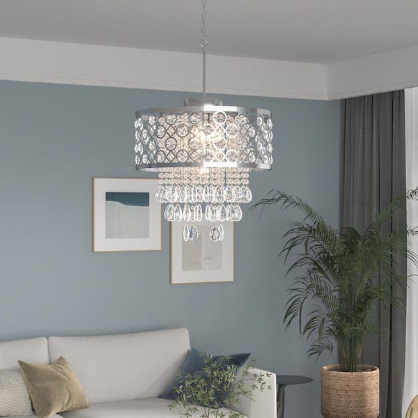 Indianapolis 5-Light 16.9 in. Chrome Crystal Modern Drum Dimmable Chandeliers Living Dining Foyer Lighting