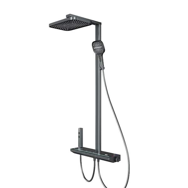 4-in-1 Shower Tower 3-Settings Height Adjustable Hand Shower Wall Mount Fixed and Handheld Shower Head 2-GPM in Gray