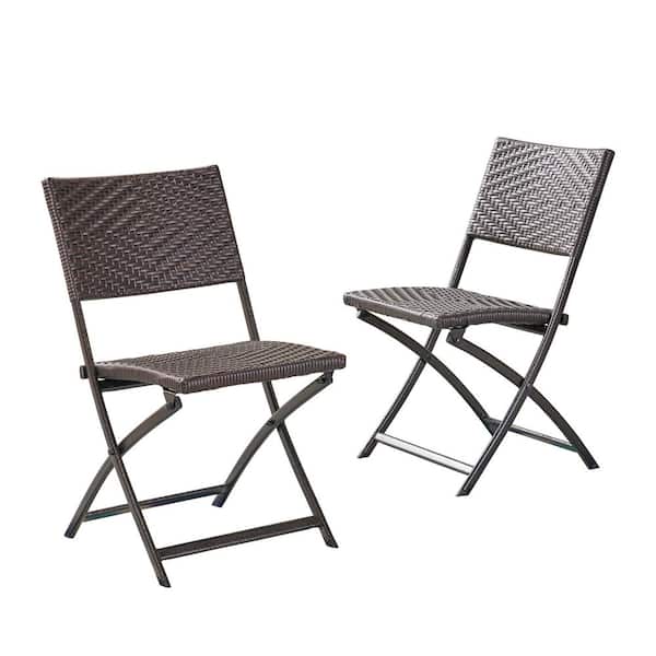 Unbranded Foldable Wicker Outdoor Dining Chair in Brown Set of 2