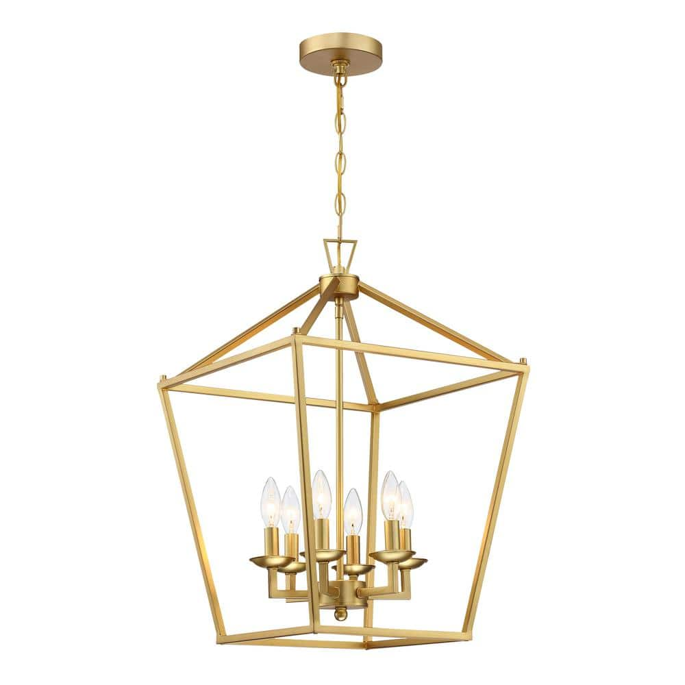 Hukoro Alfa 16 in. 6-Light Geometric Cage Lantern Pendant Light with ...