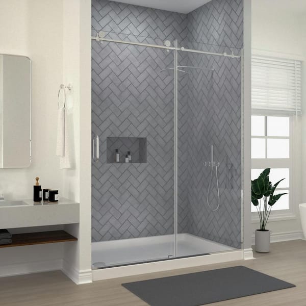 niveal Luxe 60 in. W x 76 in. H Sliding Semi-Frameless Shower Door in Chrome Finish with Clear Glass