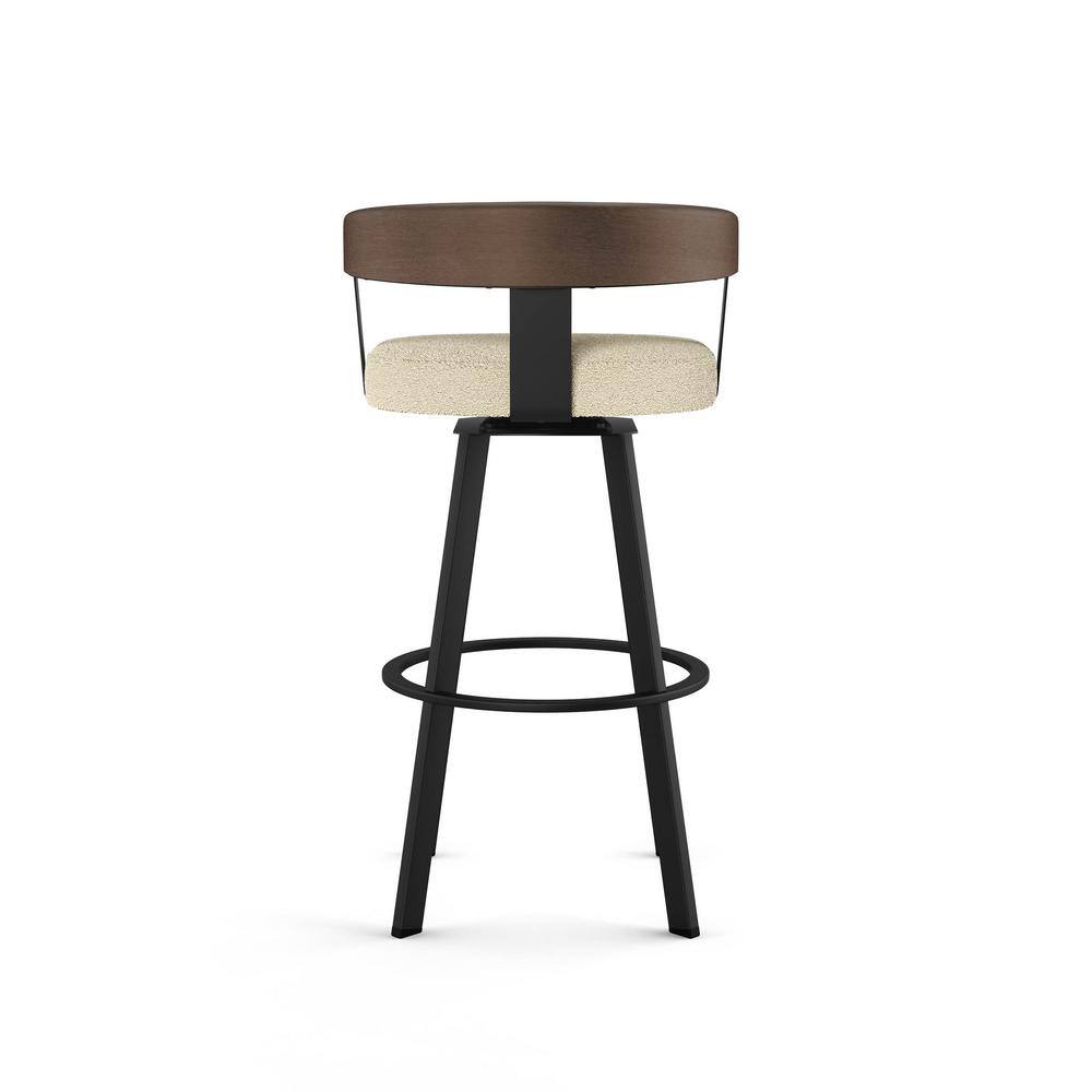 Lars 37'' Cream Bouclé and Black Metal Swivel Barstool
