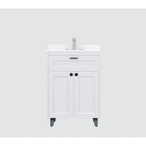 30 in. W x 21 in. D x 35 in. H Metal Bath Vanity in White with Iced White Engineered Marble Vanity Top with White Basin