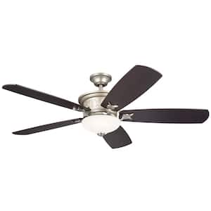 Crescent 56 in. Indoor Brushed Nickel Downrod Mount Ceiling Fan with Integrated LED with Wall Control Included