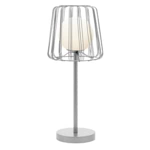 Jalen 19.75 in. Silver-Tone Candlestick Table Lamp with Glass Globe Shade