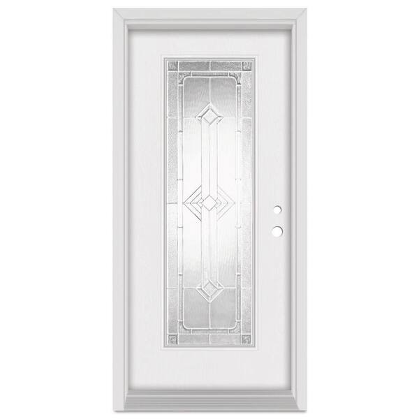 Stanley Doors 32 in. x 80 in. Neo-Deco Left-Hand Zinc Finished Fiberglass Mahogany Woodgrain Prehung Front Door