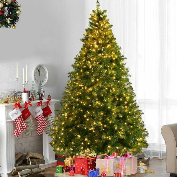 8FT Pre-Lit PVC Artificial Christmas Tree Auto-Spread/Close up Premium Spruce Hi 