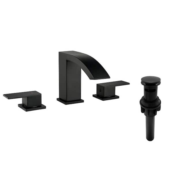 Miscool Ana 8 in. Widespread 2-Handle Bathroom Faucet with Drain Kit Included in Matte Black