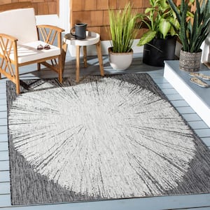 Courtyard Gray/Black 9 ft. x 12 ft. Floral Abstract Indoor/Outdoor Patio  Area Rug