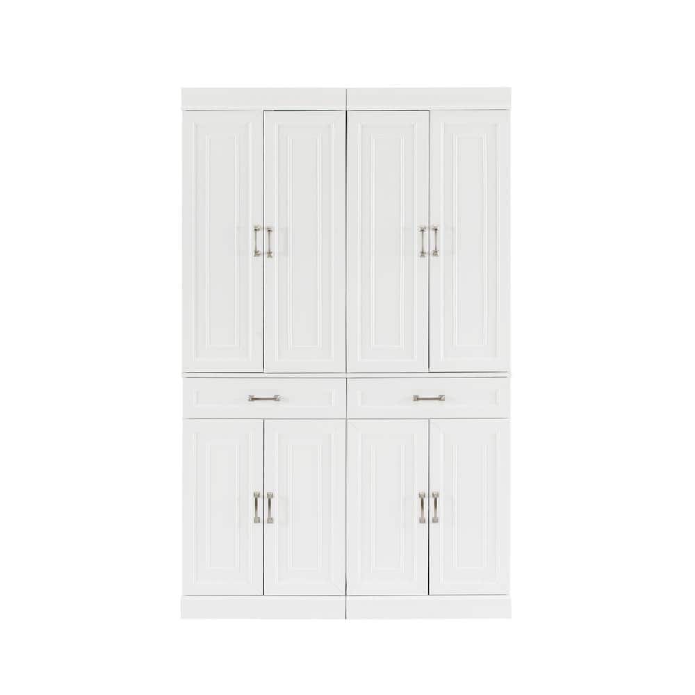 White Tall MDF Wood Pantry Set with Adjustable Shelves