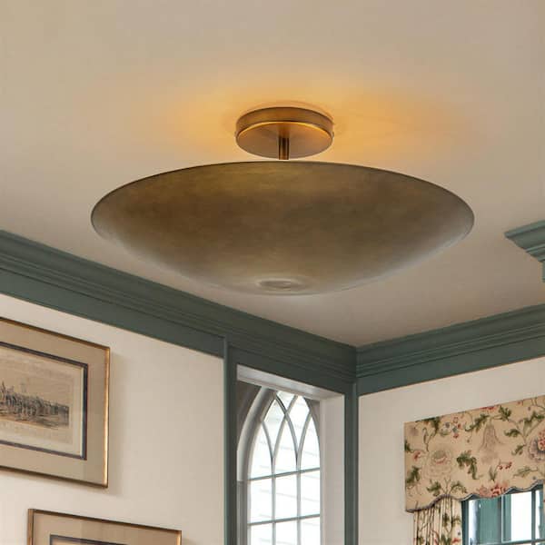 17.7 in. 4-Light Bowl Antique Gold Semi-Flush Mount for Dinning Room Kitchen Foyer