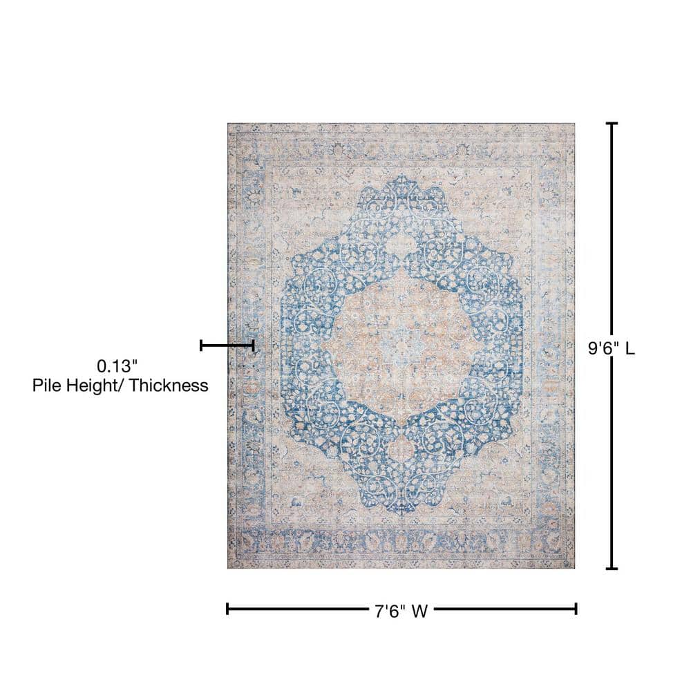 Layla Blue and Tangerine Rectangular Synthetic Area Rug