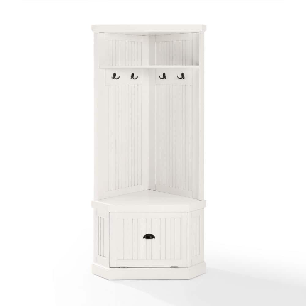 Distressed White Birch Corner Hall Tree with Storage