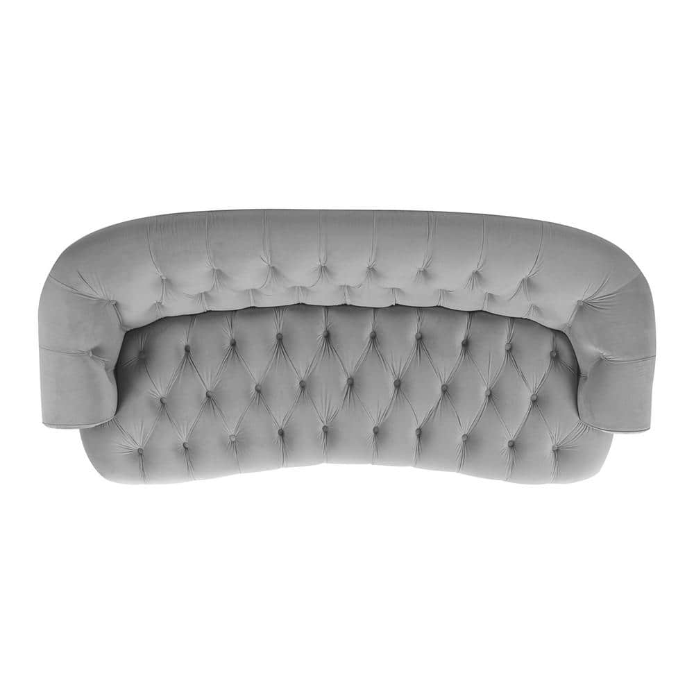Opal Grey Velvet Chesterfield Sofa with Nailhead Accents and Wood Frame