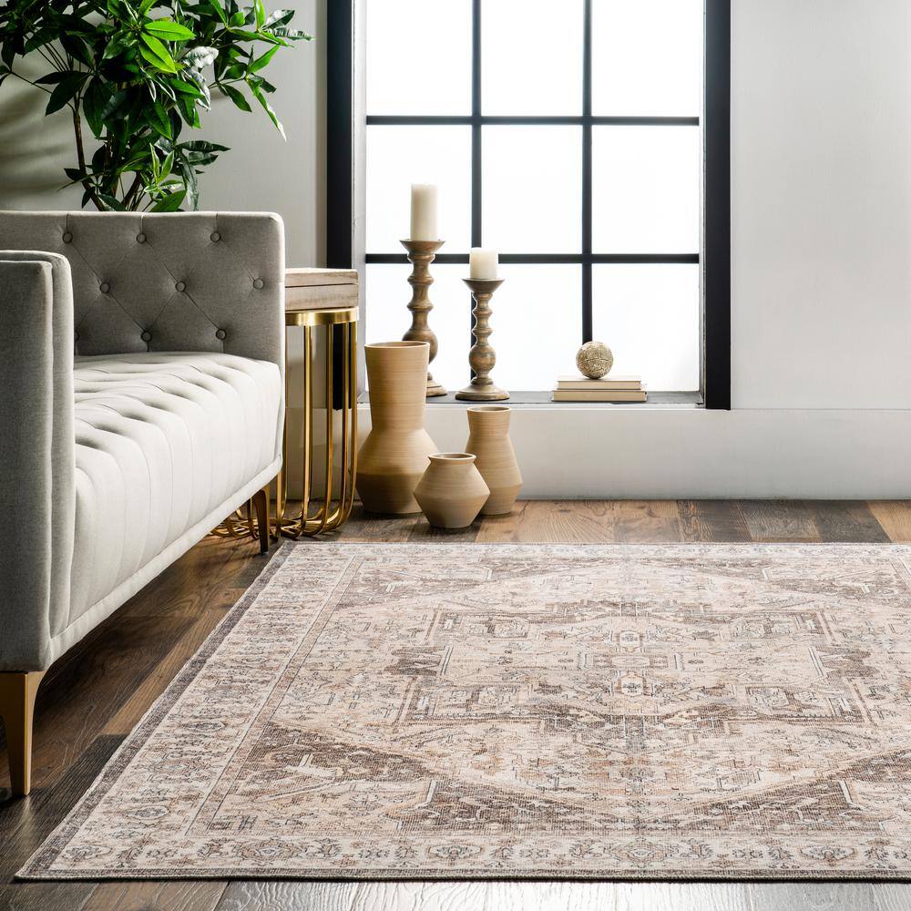 Brown Synthetic Medallion Machine Washable 5' x 8' Area Rug
