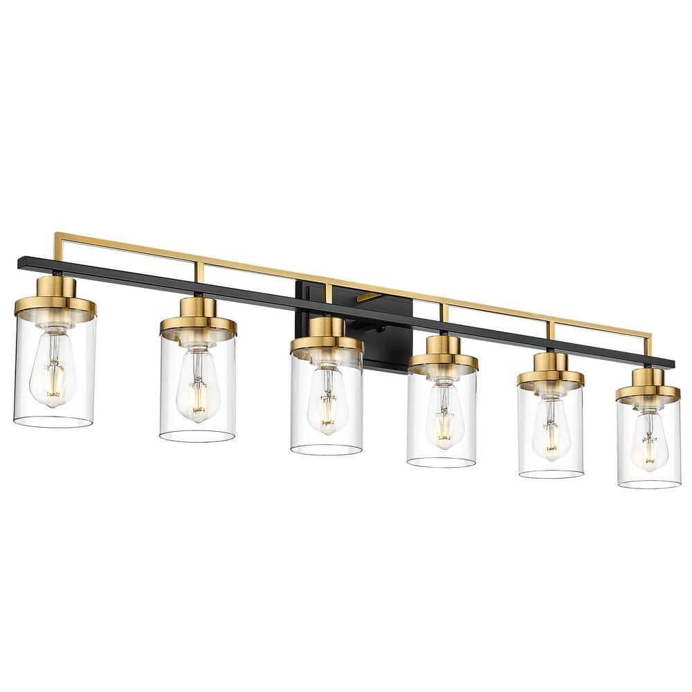 44.3 in. 6-Light Black and Gold Finish Vanity Light with Clear Glass Shade price history on PriceWatchPro