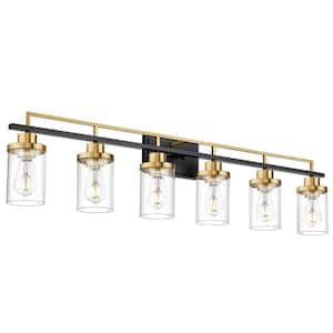 44.3 in. 6-Light Black and Gold Finish Vanity Light with Clear Glass Shade