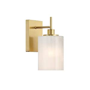 4.75 in. W x 9.75 in. H 1-Light Natural Brass Modern Wall Sconce with Strie Glass Shade