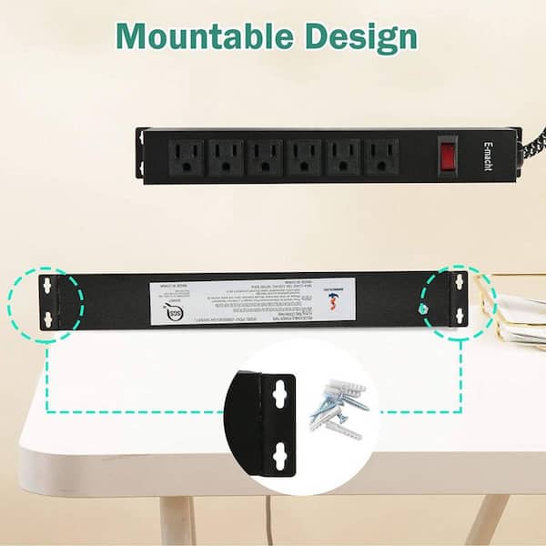 Digital Energy 6-Outlet + 2 USB 1050 Joule Surge Protector Power Strip with  15-Ft Long Extension Cord, Black, UL Listed