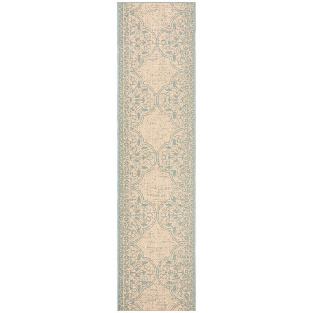 SAFAVIEH Beach House Aqua/Cream 2 ft. x 6 ft. Damask Floral Indoor ...