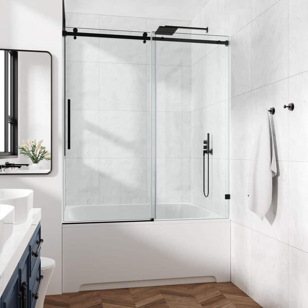 66 in. W x 76 in. H Hinge Frameless Shower Door in Matter Black Finish Clear Glass Soft-Closing Silent Door Bath Panel price history on PriceWatchPro