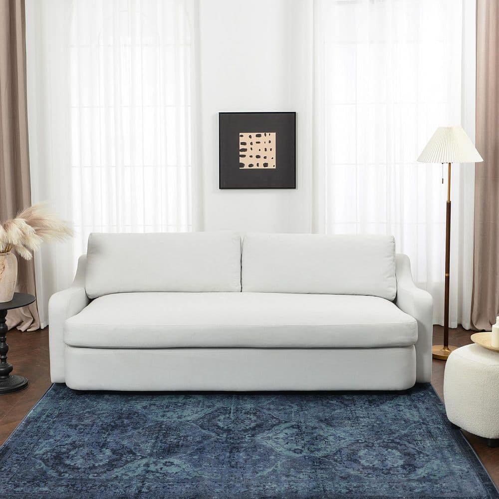 90 in. Slope Arm Linen Fabric Rectangle Upholstered Down Feather Deep Sofa with Reversible Cushions in. Grayish White price history on PriceWatchPro