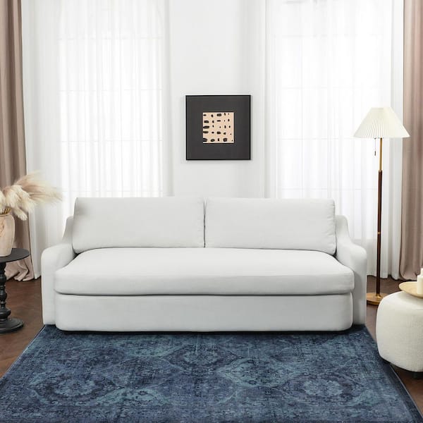 90 in. Slope Arm Linen Fabric Rectangle Upholstered Down Feather Deep Sofa with Reversible Cushions in. Grayish White