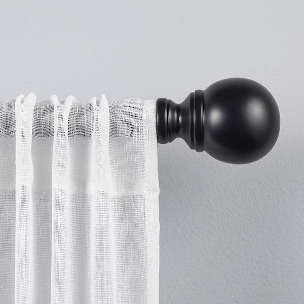 Sphere 66 in. - 120 in. Adjustable 1 in. Single Curtain Rod Kit in Matte Black with Finial
